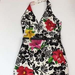 David Meister Silk Colorful Floral Halter Dress 4
